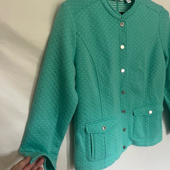 Isaac Mizrahi Live Quilted Womens Jacket Sz Medium Cottage Core Snap Teal Granny - Picture 3 of 12